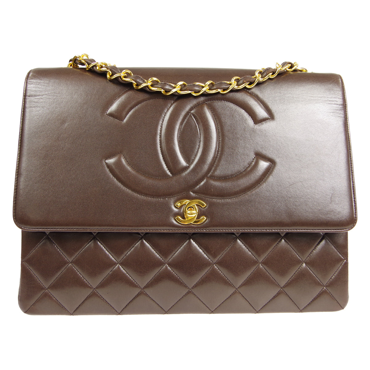 CHANEL Classic Flap Maxi Jumbo CC Chain Shoulder Bag Brown Lambskin
