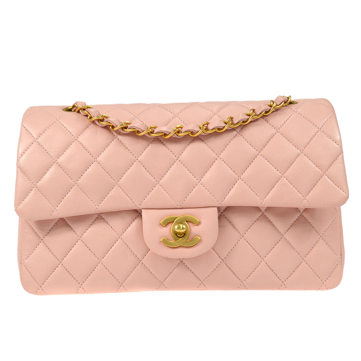 CHANEL Classic Double Flap Medium Shoulder Bag Pink Lambskin