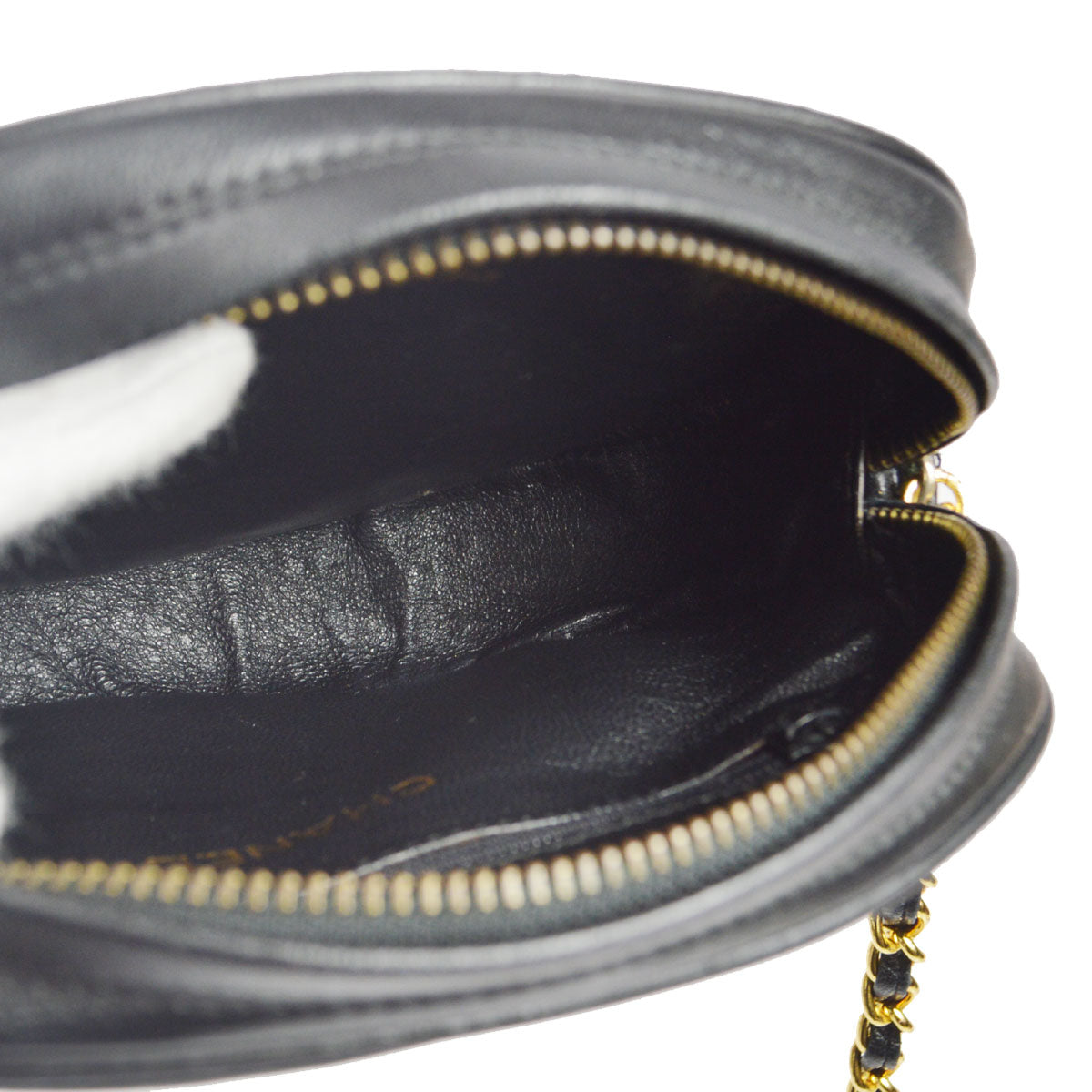 CHANEL 1989-1991 Oval Shoulder Bag Black Lambskin