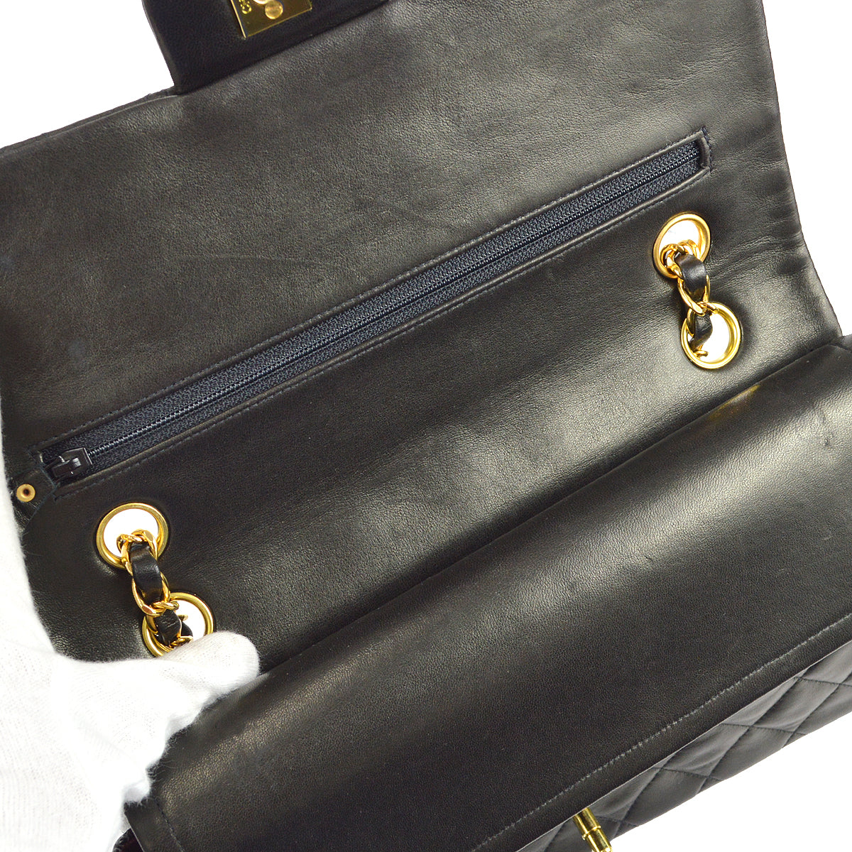 Chanel 1991-1994 Classic Double Flap Medium Shoulder Bag Black Lambskin
