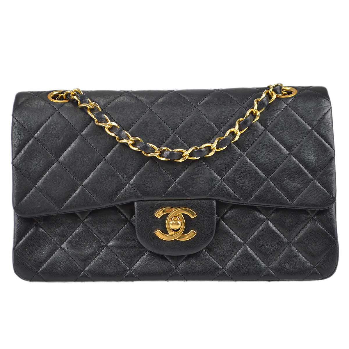 Chanel 1989-1991 Classic Double Flap Small Shoulder Bag Black Lambskin
