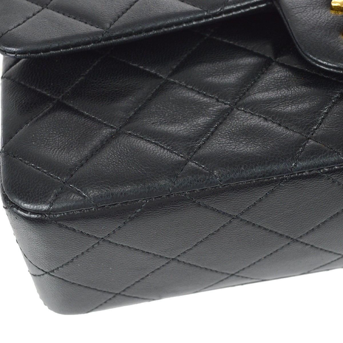 Chanel 1989-1991 Classic Double Flap Small Shoulder Bag Black Lambskin