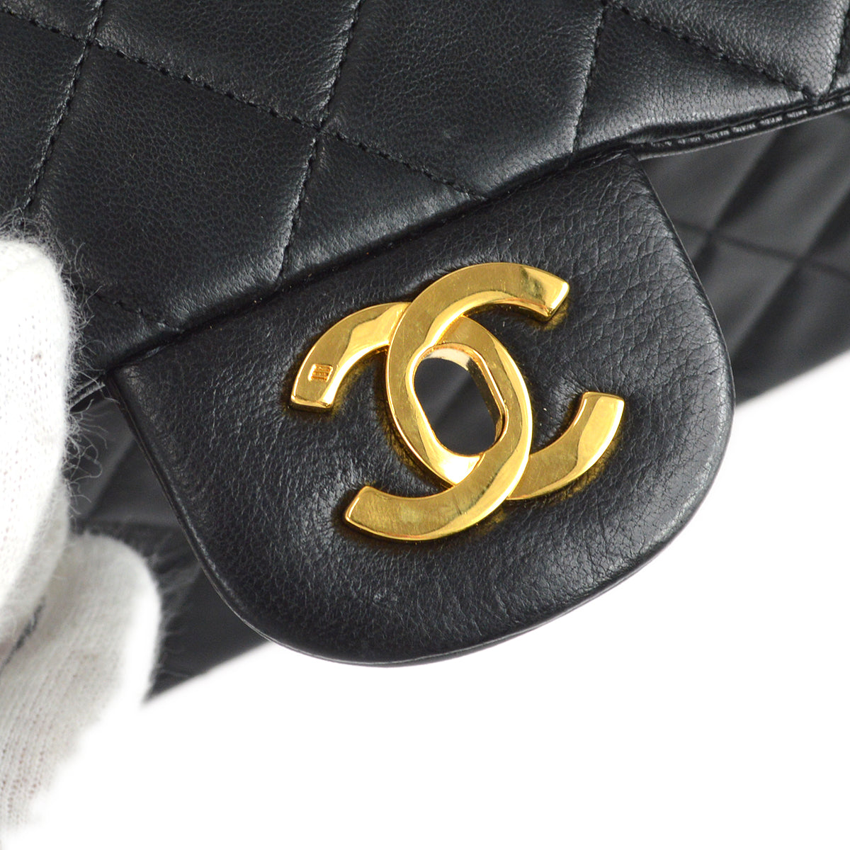 Chanel 1989-1991 Classic Double Flap Small Shoulder Bag Black Lambskin
