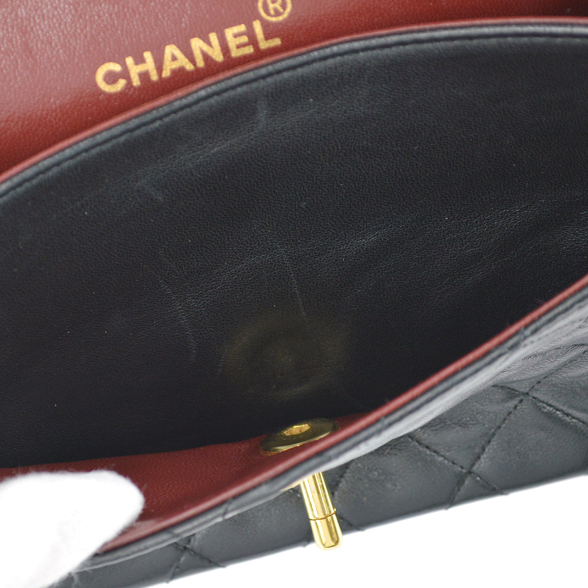 Chanel 1989-1991 Classic Double Flap Small Shoulder Bag Black Lambskin