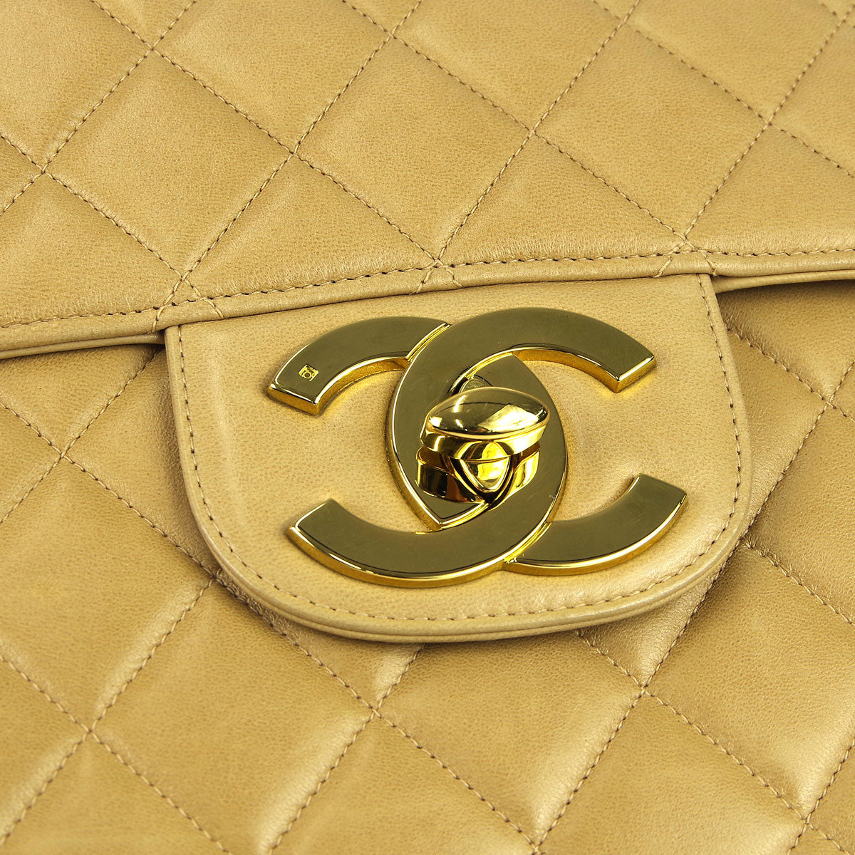 Chanel * Classic Flap Jumbo Double Chain Shoulder Bag Beige Lambskin