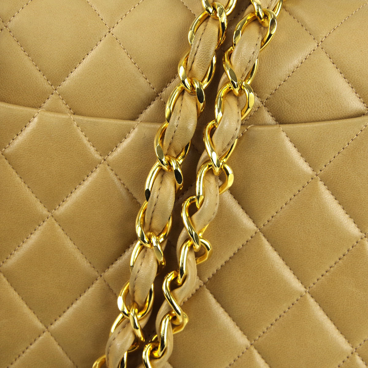 Chanel * Classic Flap Jumbo Double Chain Shoulder Bag Beige Lambskin