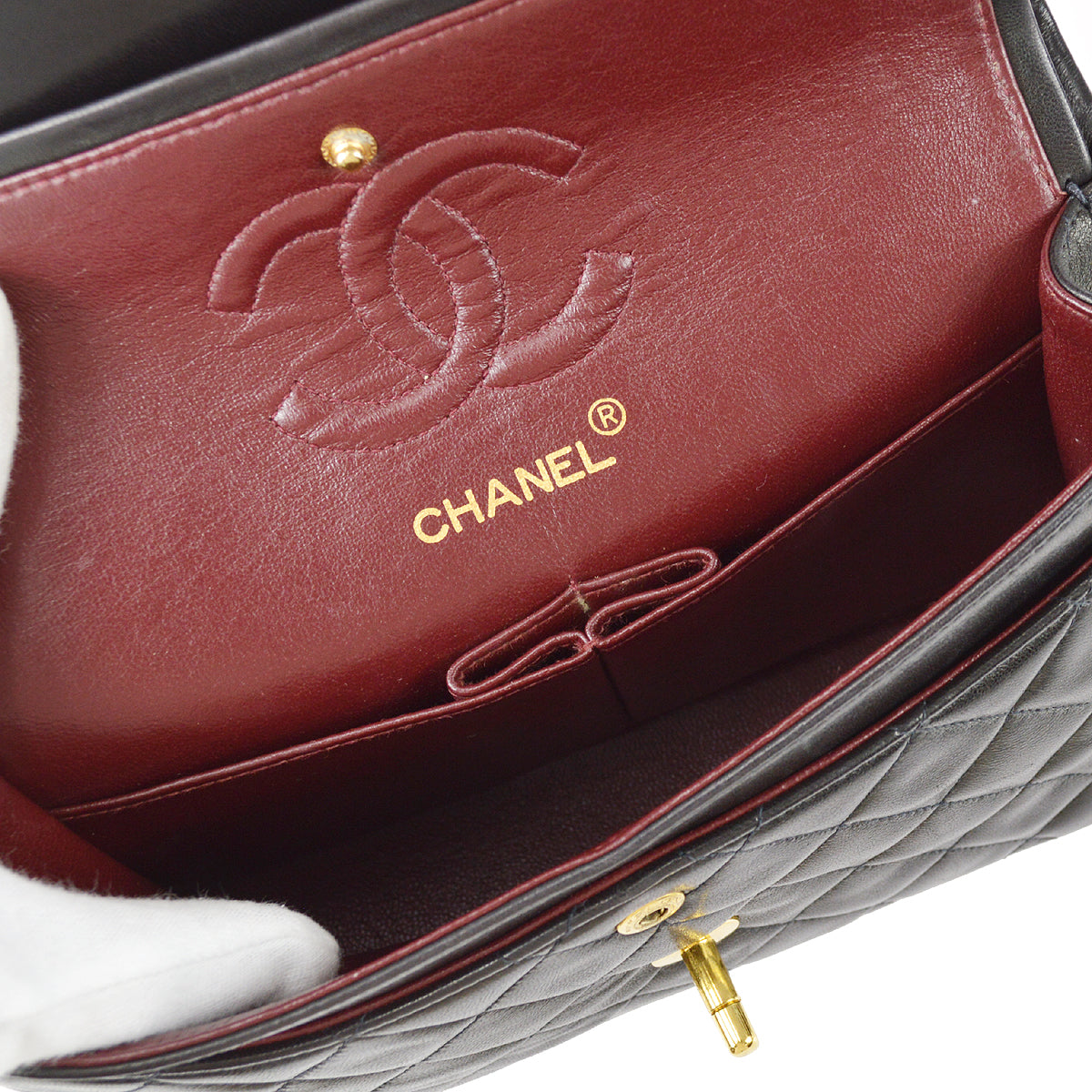 Chanel 1994-1996 Classic Double Flap Small Shoulder Bag Black Lambskin