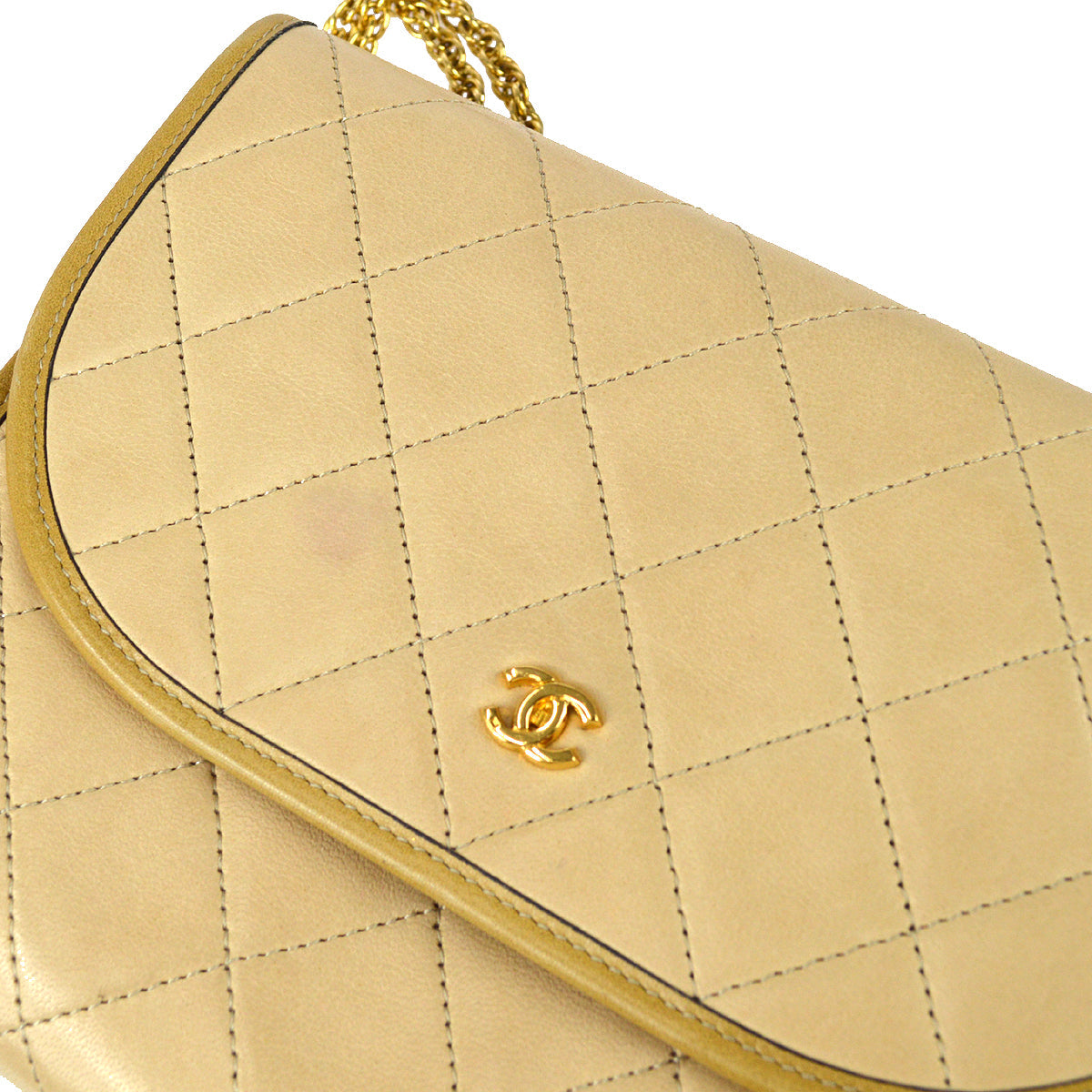 Chanel Double Chain Shoulder Bag Beige Lambskin