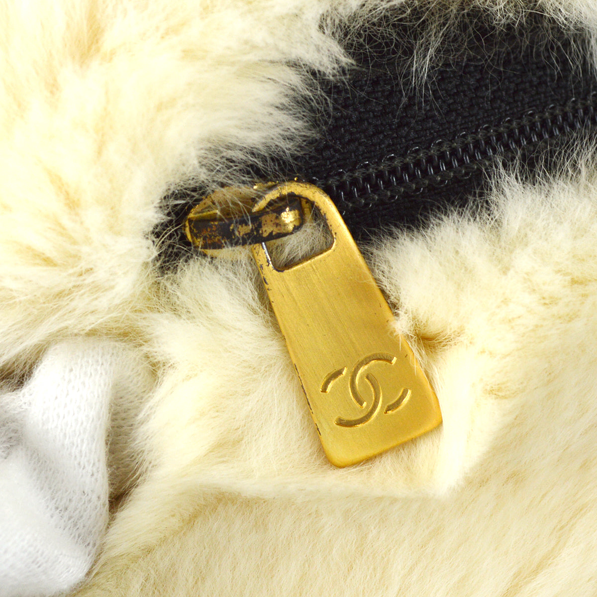 Chanel Hand Warmer Chain Shoulder Bag White Fur