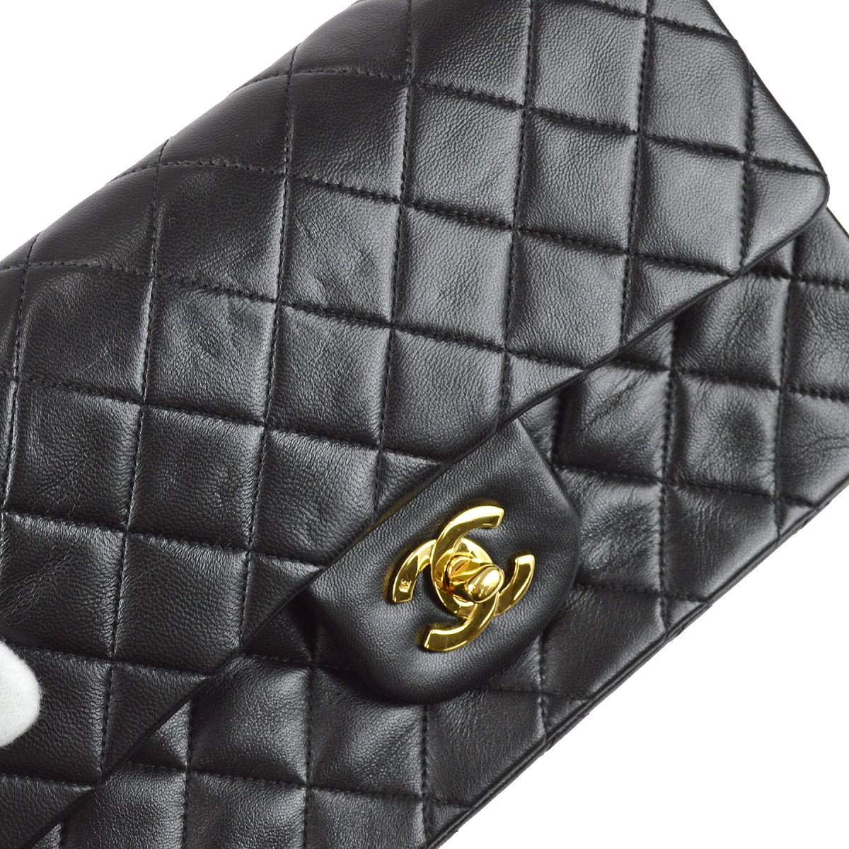 Chanel 1991-1994 Classic Double Flap Small Shoulder Bag Black Lambskin