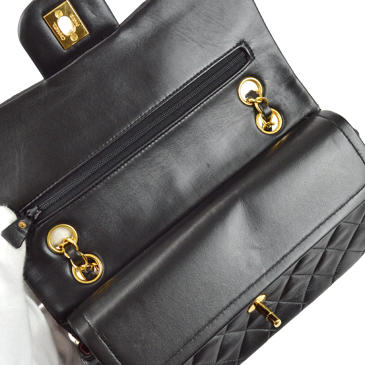 Chanel 1991-1994 Classic Double Flap Small Shoulder Bag Black Lambskin