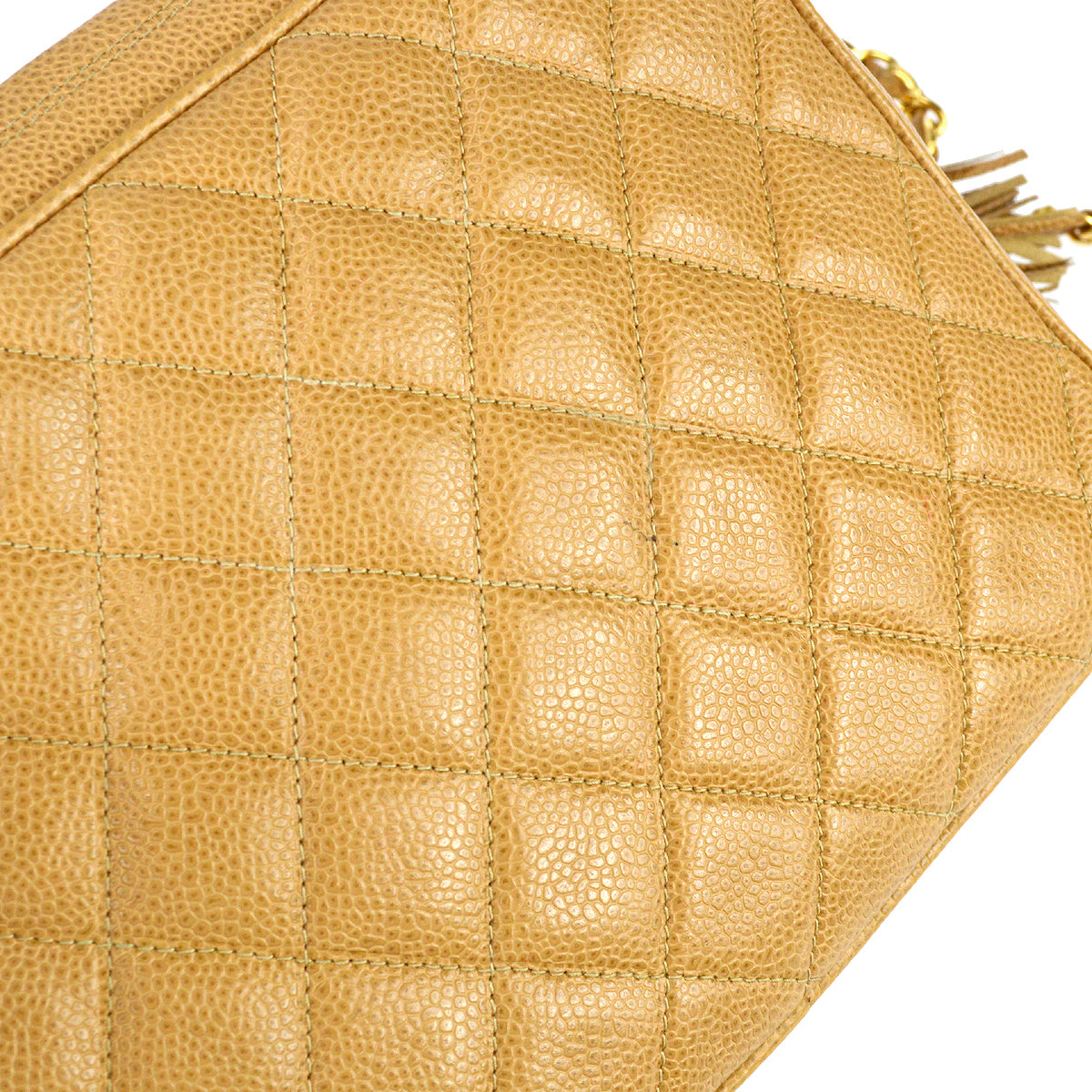Chanel Chain Fringe Shoulder Bag Beige Caviar