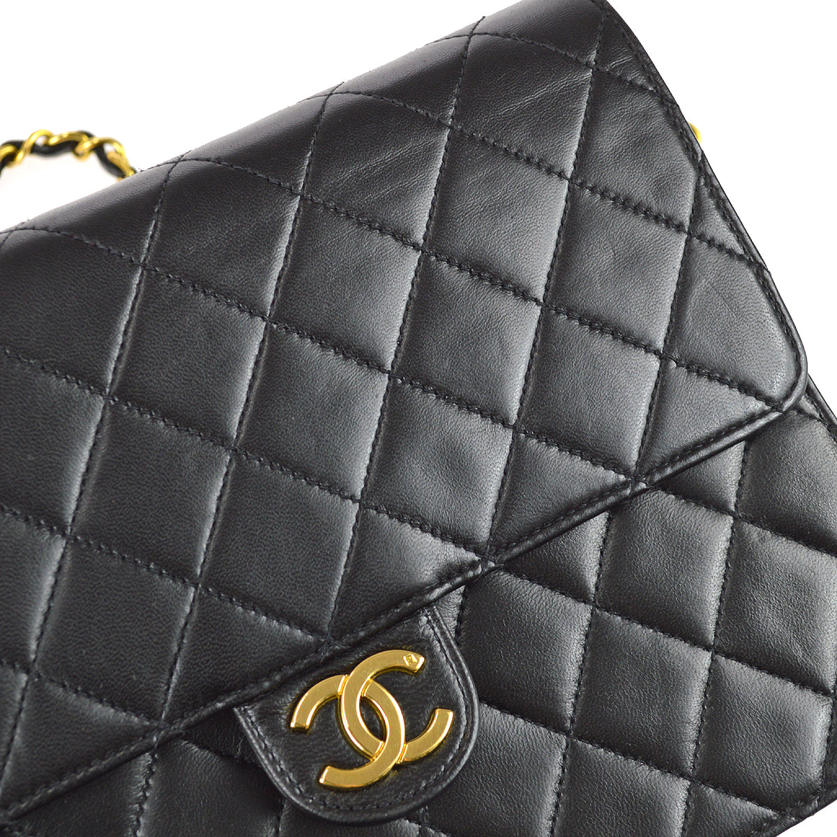 Chanel Black Lambskin Small Half Flap Shoulder Bag