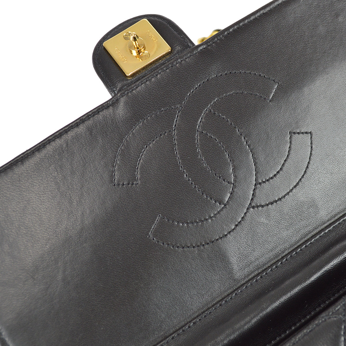 Chanel Black Lambskin Small Half Flap Shoulder Bag