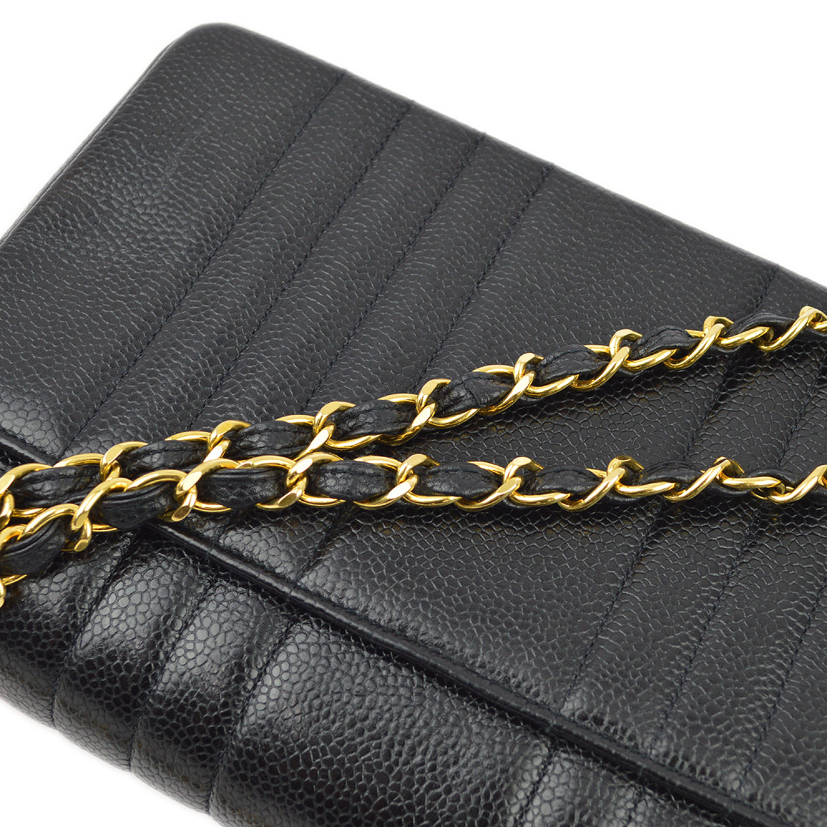 Chanel 1991-1994 Black Caviar Classic Flap Mademoiselle Chain Shoulder Bag