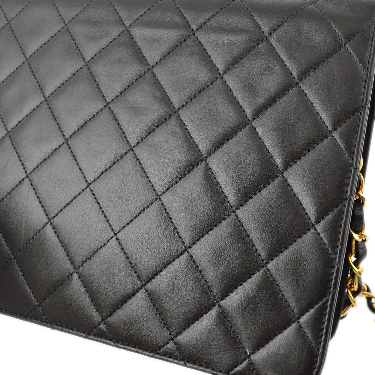 Chanel 1997-1999 Black Lambskin Pushlock Small Half Flap Shoulder Bag