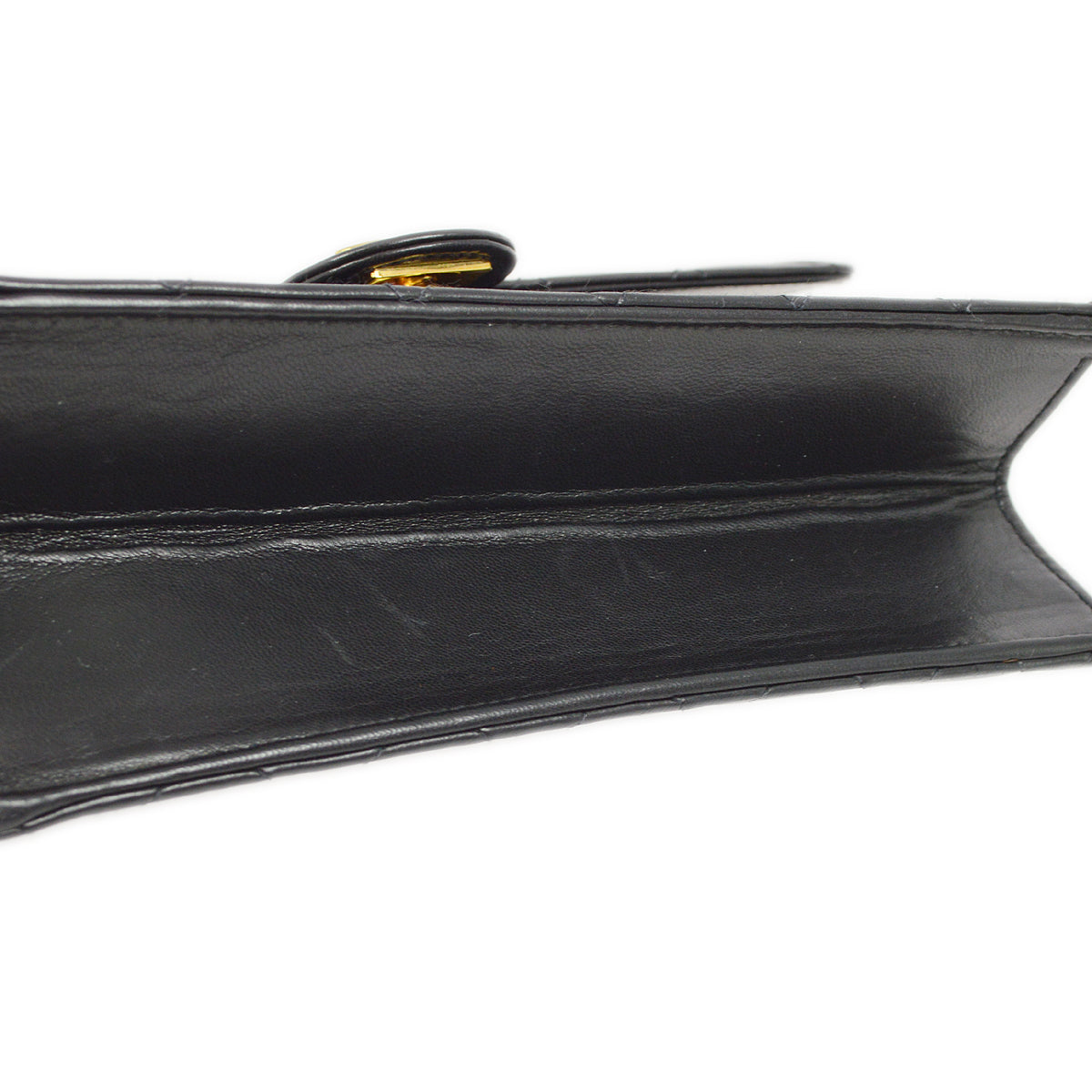 Chanel 1994-1996 Black Lambskin Pushlock Small Half Flap Shoulder Bag