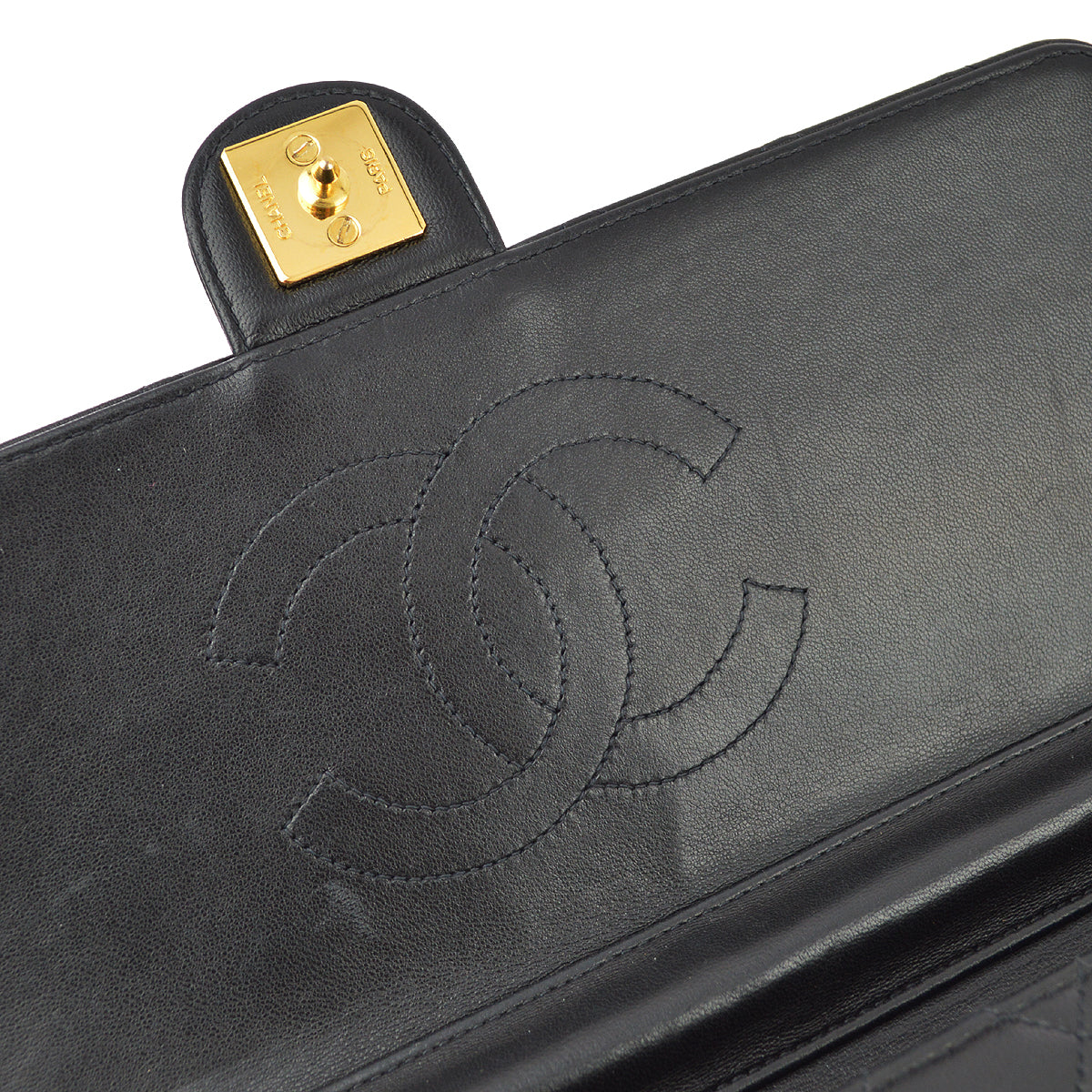 Chanel 1996-1997 Black Lambskin Pushlock Medium Half Flap Shoulder Bag