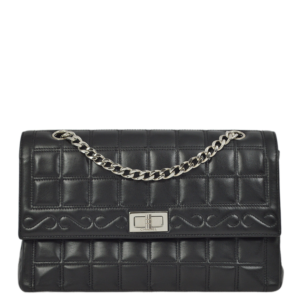 Chanel 2000-2001 Black Lambskin Mademoiselle Lock Choco Bar Shoulder Bag