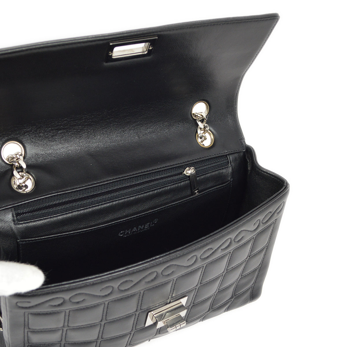 Chanel 2000-2001 Black Lambskin Mademoiselle Lock Choco Bar Shoulder Bag