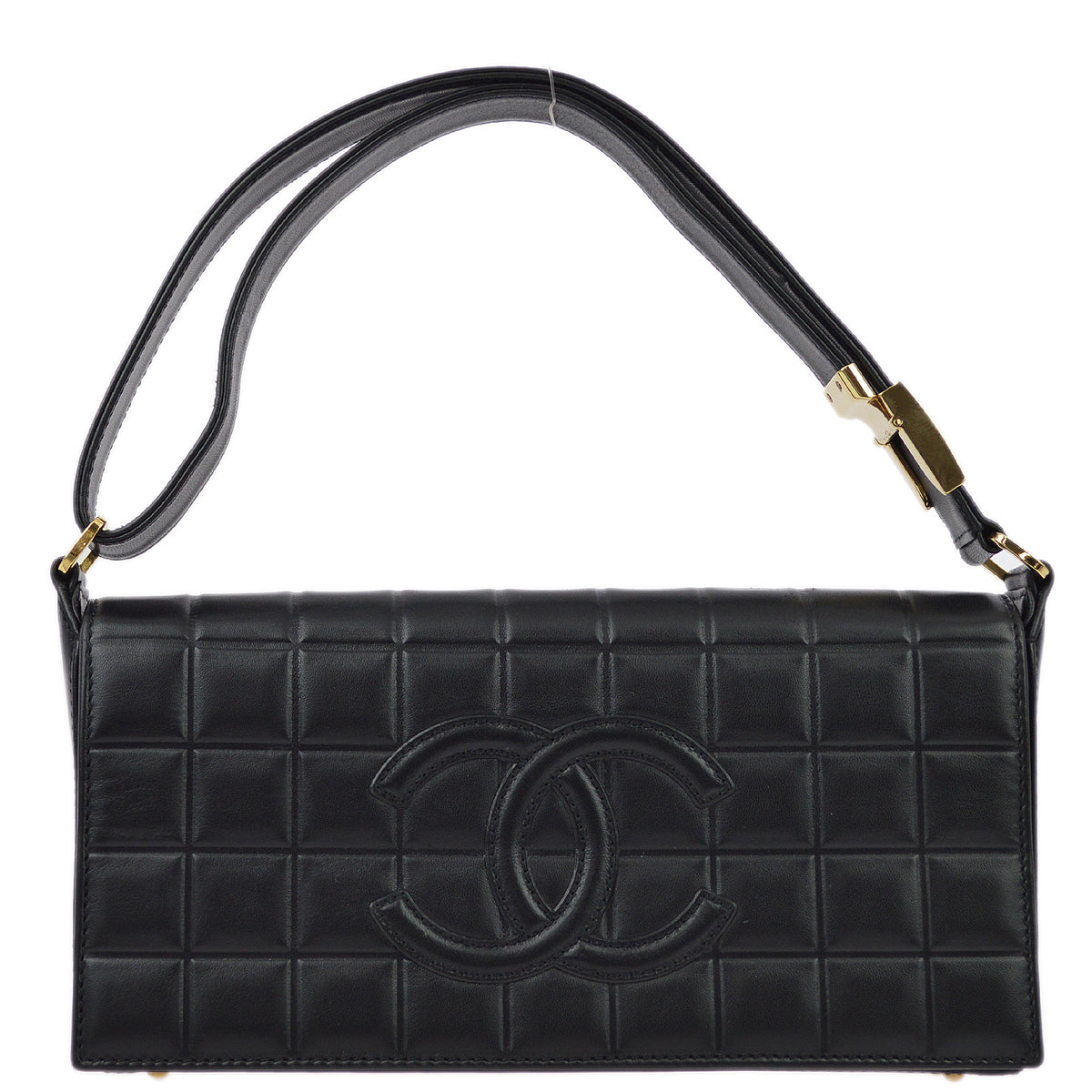 Chanel 2001-2003 Black Lambskin Choco Bar Shoulder Bag