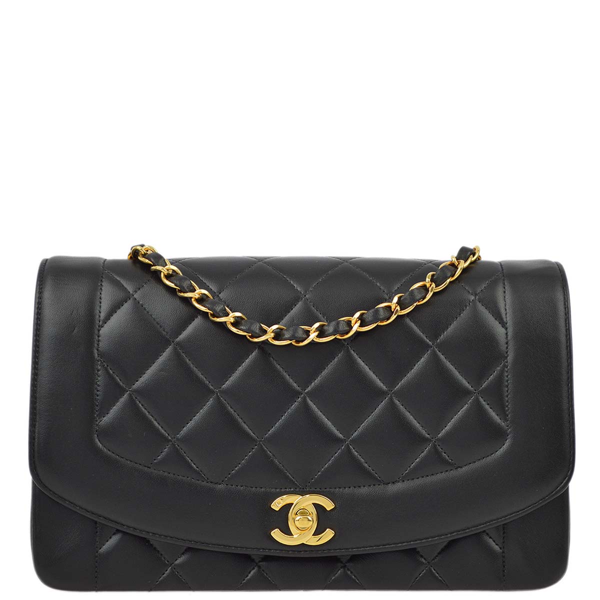 Chanel 1994-1996 Black Lambskin Medium Diana Shoulder Bag