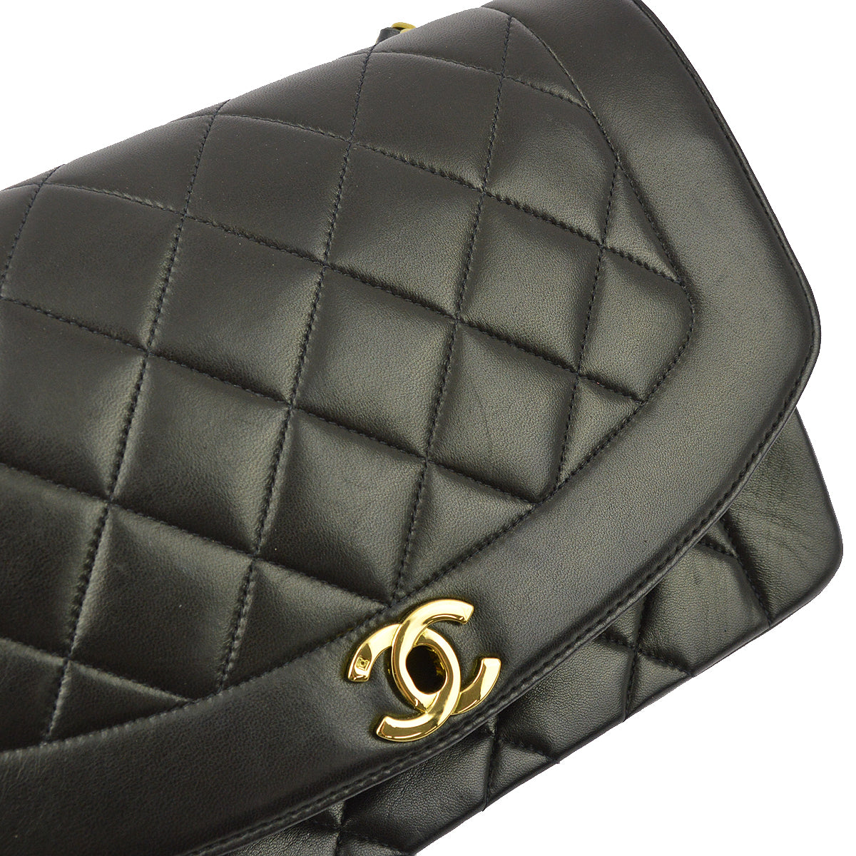 Chanel 1991-1994 Black Lambskin Medium Diana Shoulder Bag