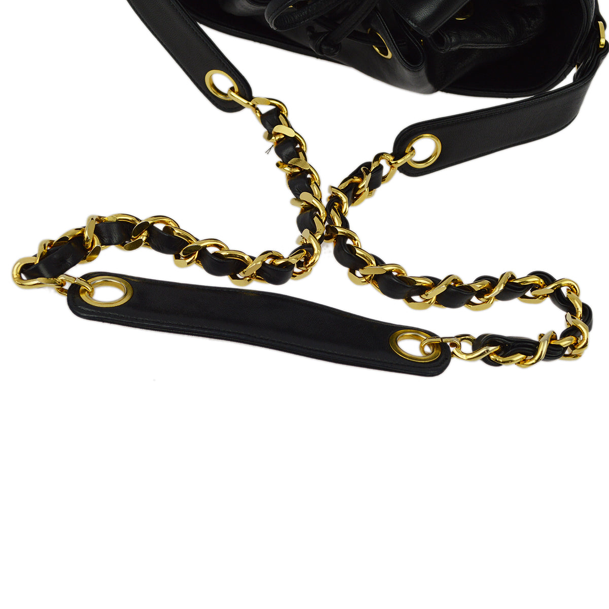 Chanel 1989-1991 Black Lambskin Bucket Shoulder Bag