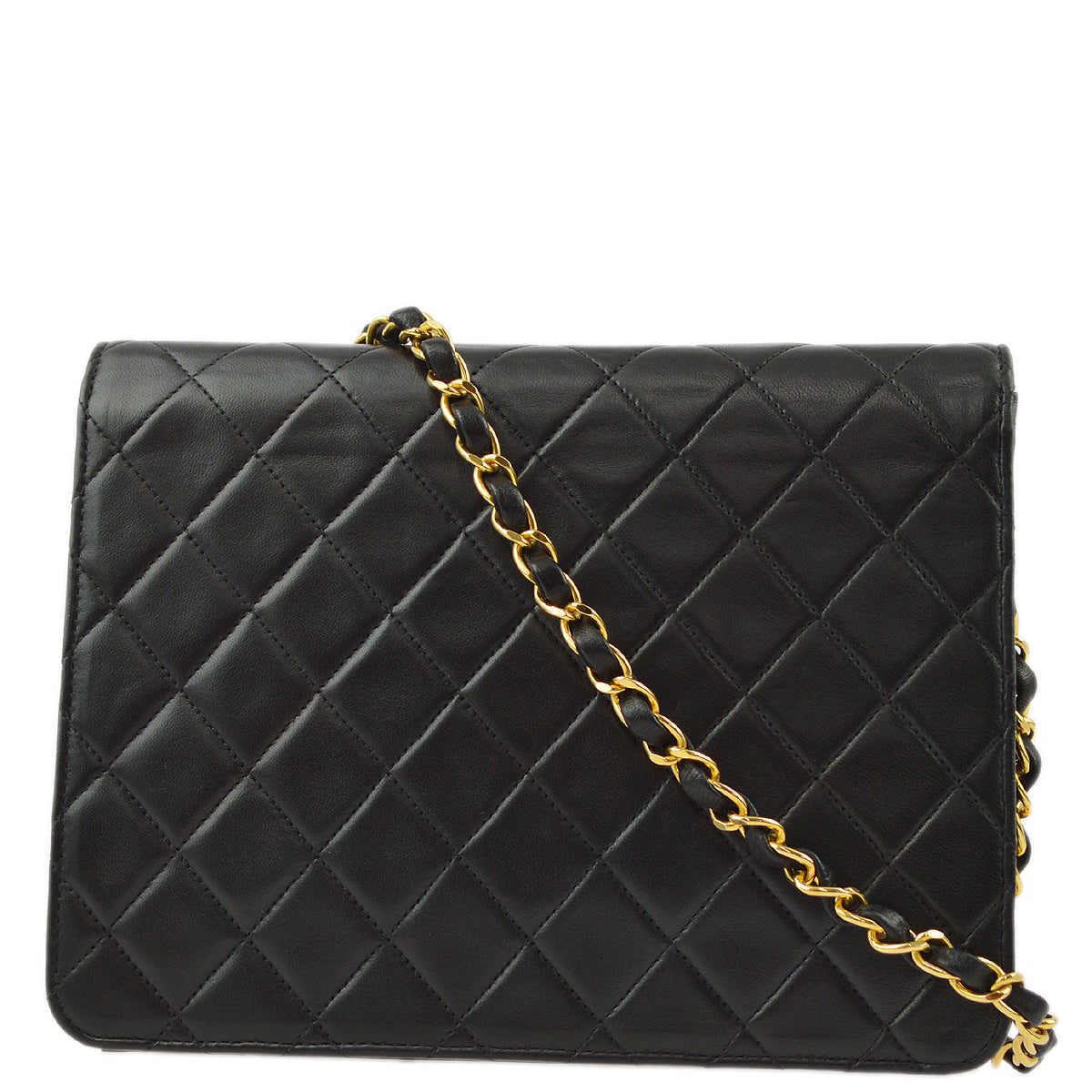Chanel 2001-2003 Black Lambskin Turnlock Small Half Flap Shoulder Bag