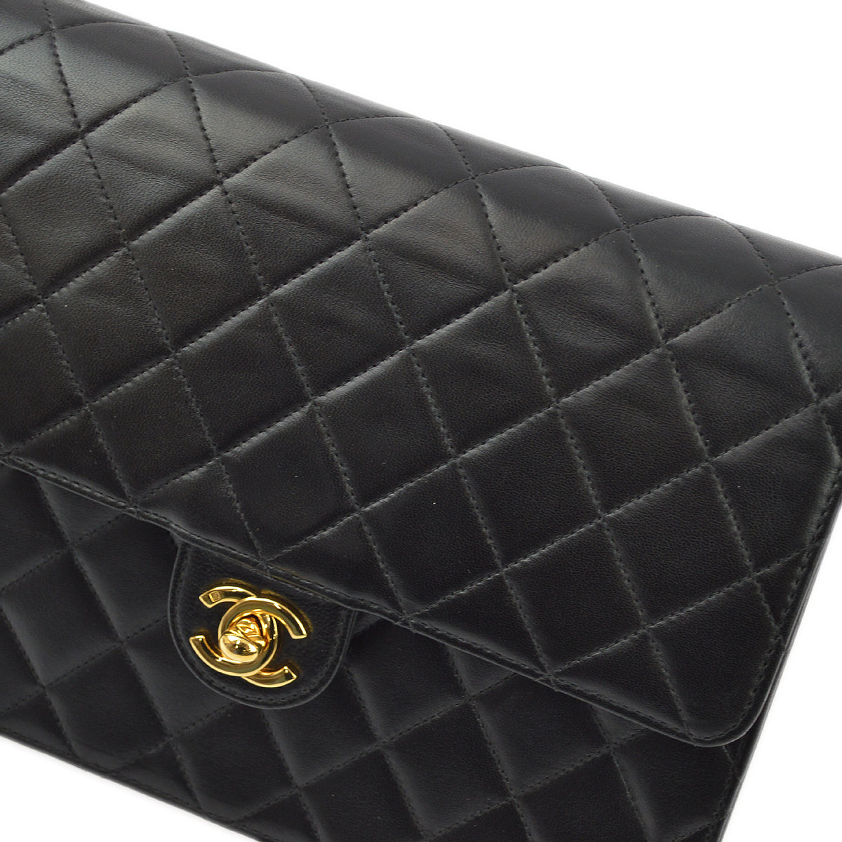 Chanel 2001-2003 Black Lambskin Turnlock Small Half Flap Shoulder Bag