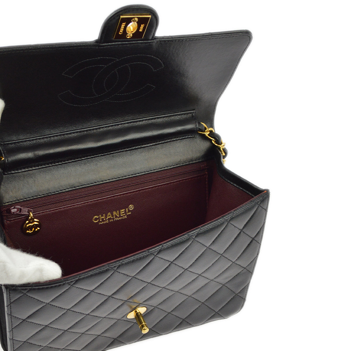 Chanel 2001-2003 Black Lambskin Turnlock Small Half Flap Shoulder Bag