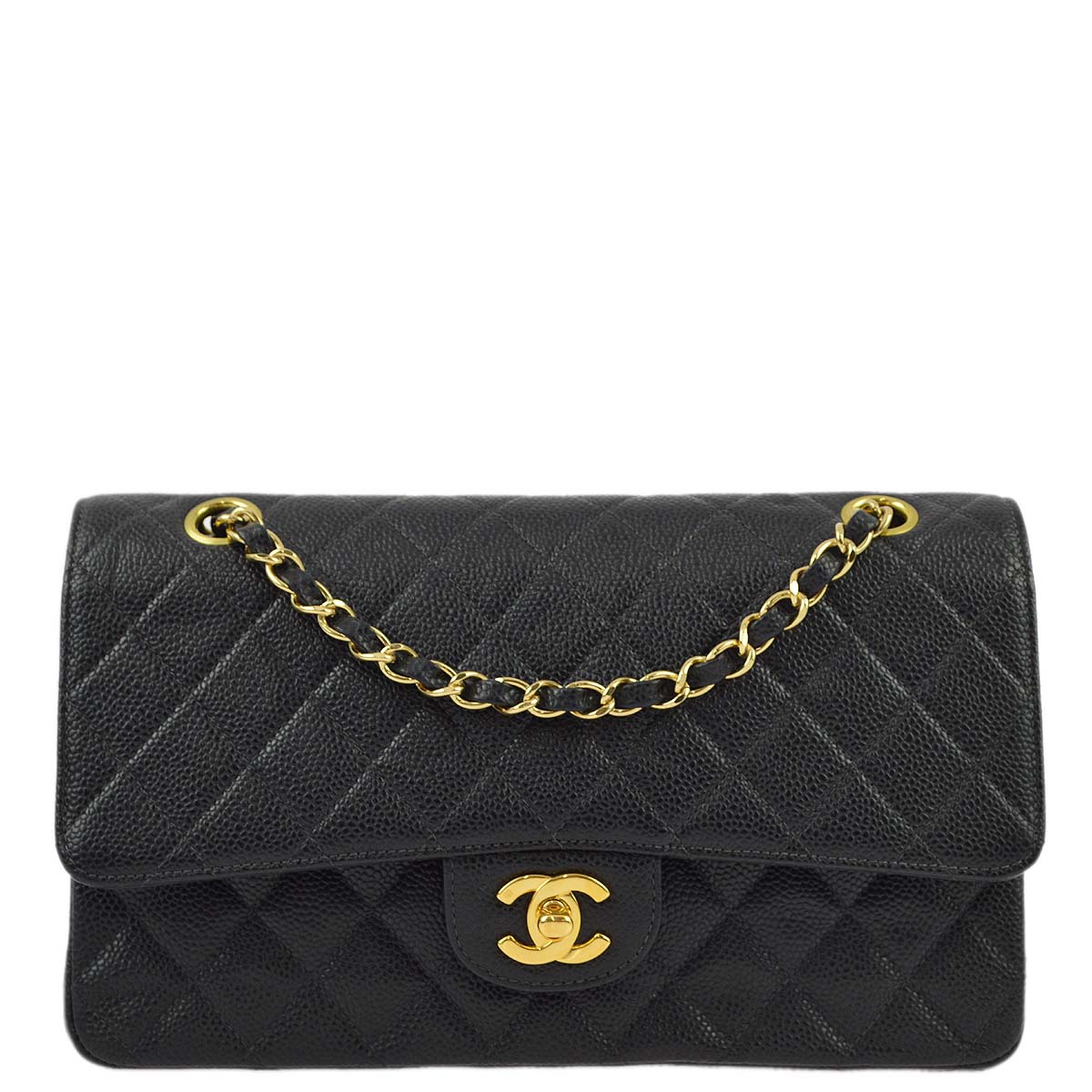 Chanel 2000-2001 Black Caviar Medium Classic Double Flap Shoulder Bag