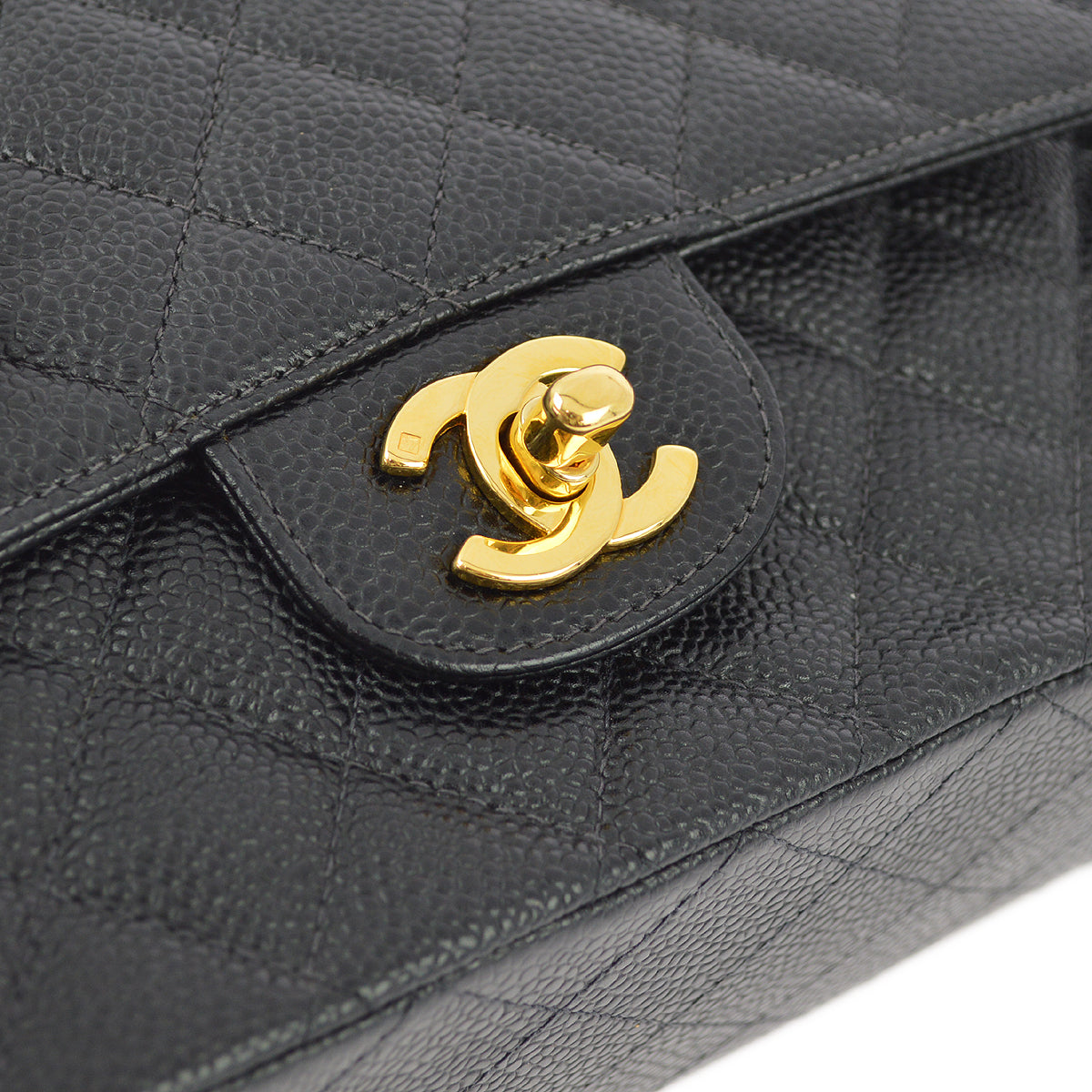 Chanel 2000-2001 Black Caviar Medium Classic Double Flap Shoulder Bag