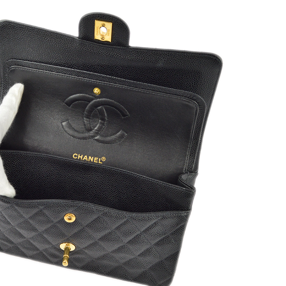 Chanel 2000-2001 Black Caviar Medium Classic Double Flap Shoulder Bag