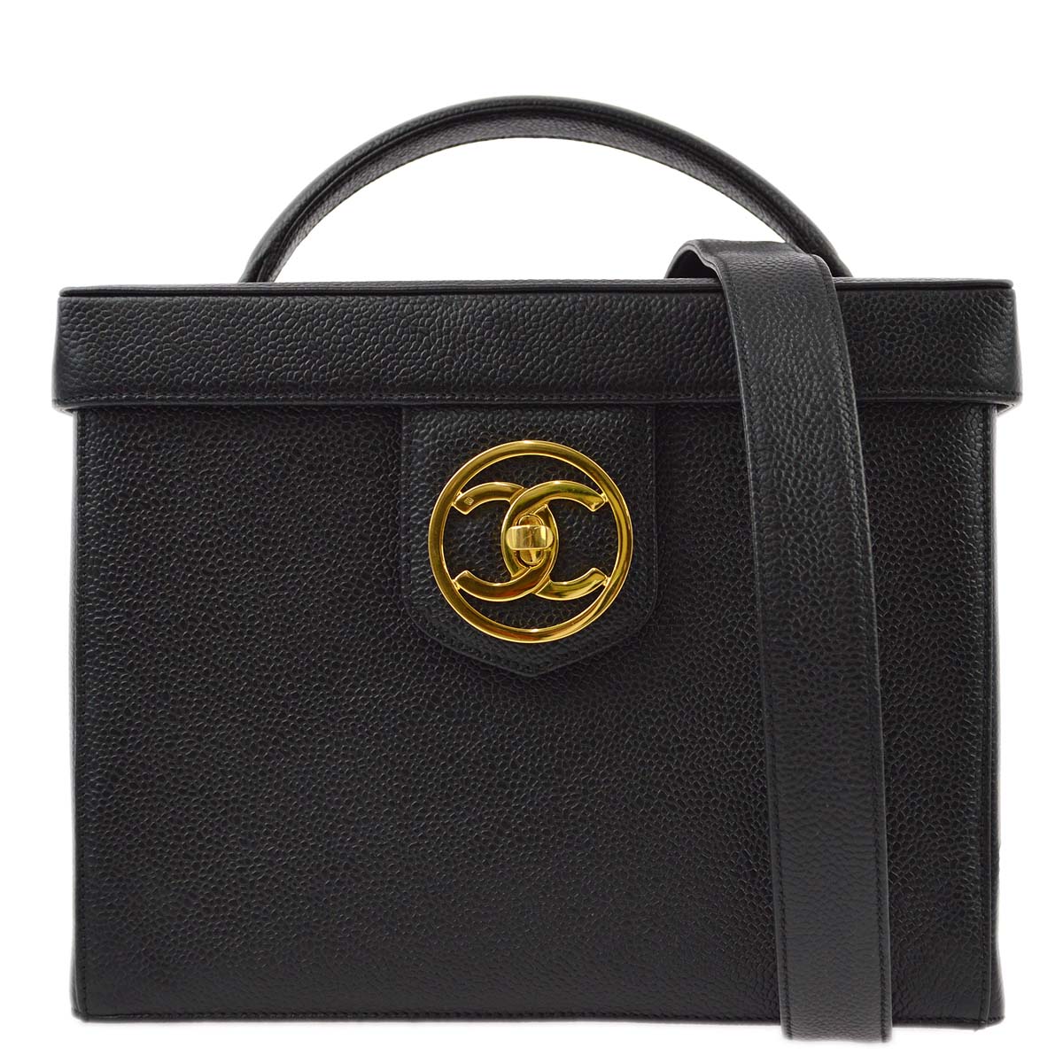 Chanel 1994-1996 Black Caviar Vanity 2way Shoulder Handbag
