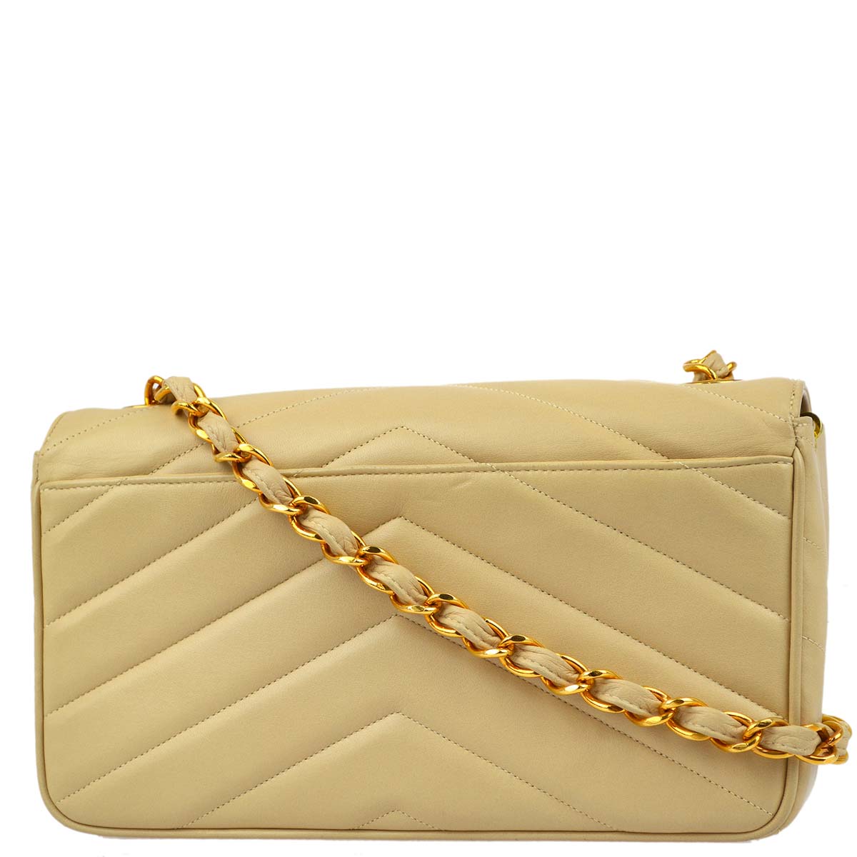 Chanel 1994-1996 Beige Lambskin Chevron Shoulder Bag