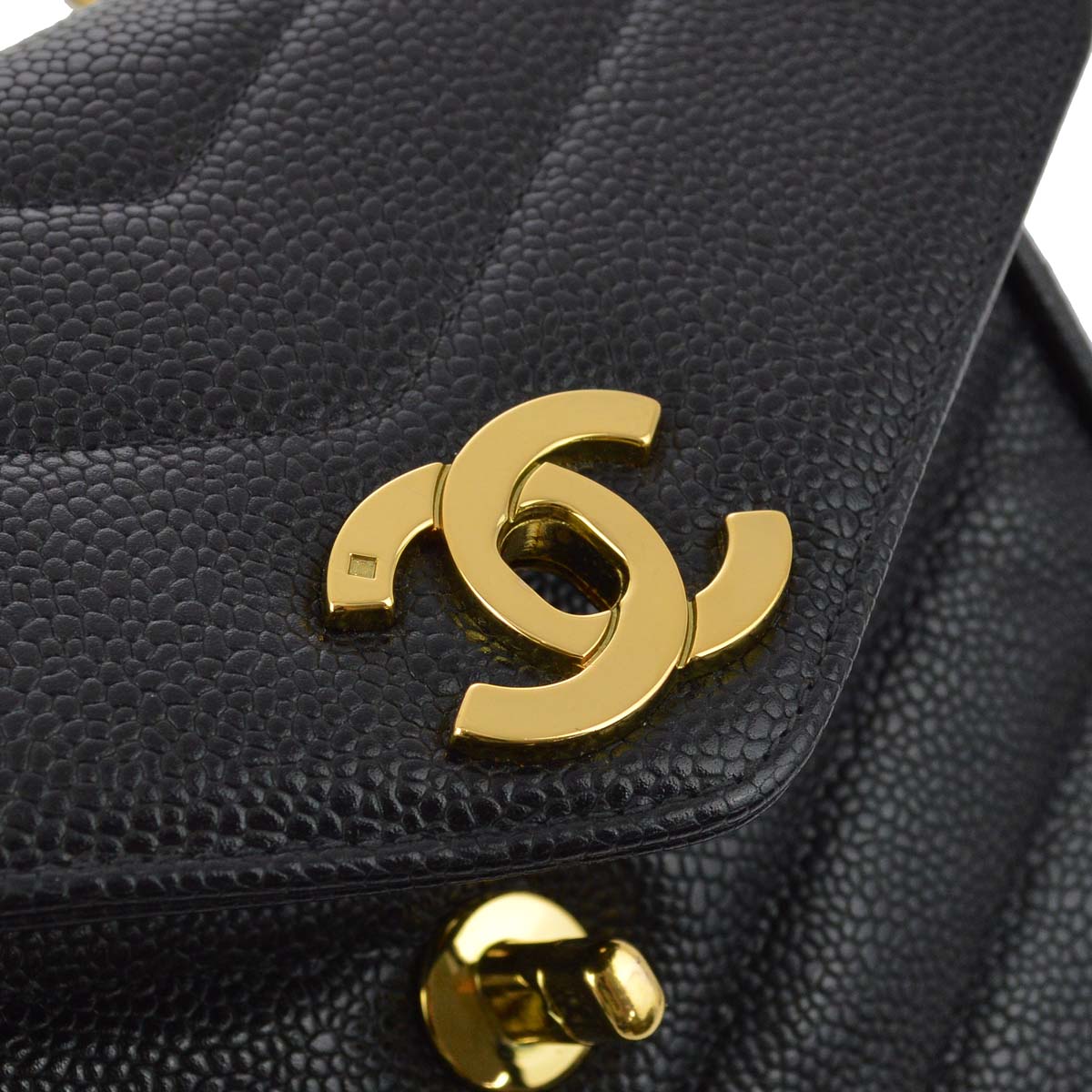 Chanel 1994-1996 Black Caviar Chevron Mini Square Shoulder Bag 17