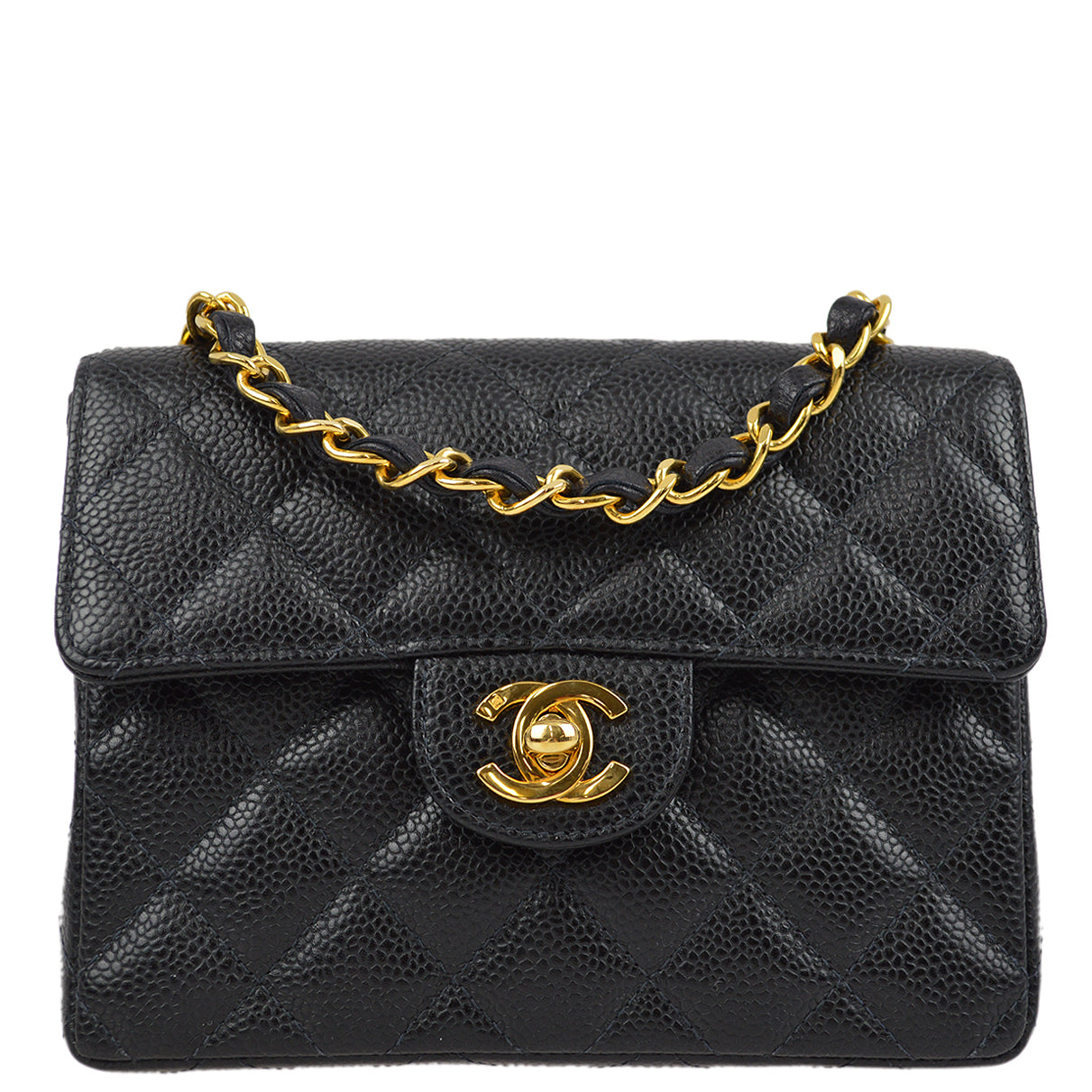 Chanel 2000-2001 Black Caviar Mini Classic Square Flap Shoulder Bag 17