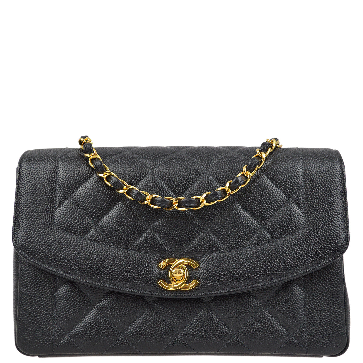 Chanel 1997-1999 Black Caviar Medium Diana Shoulder Bag