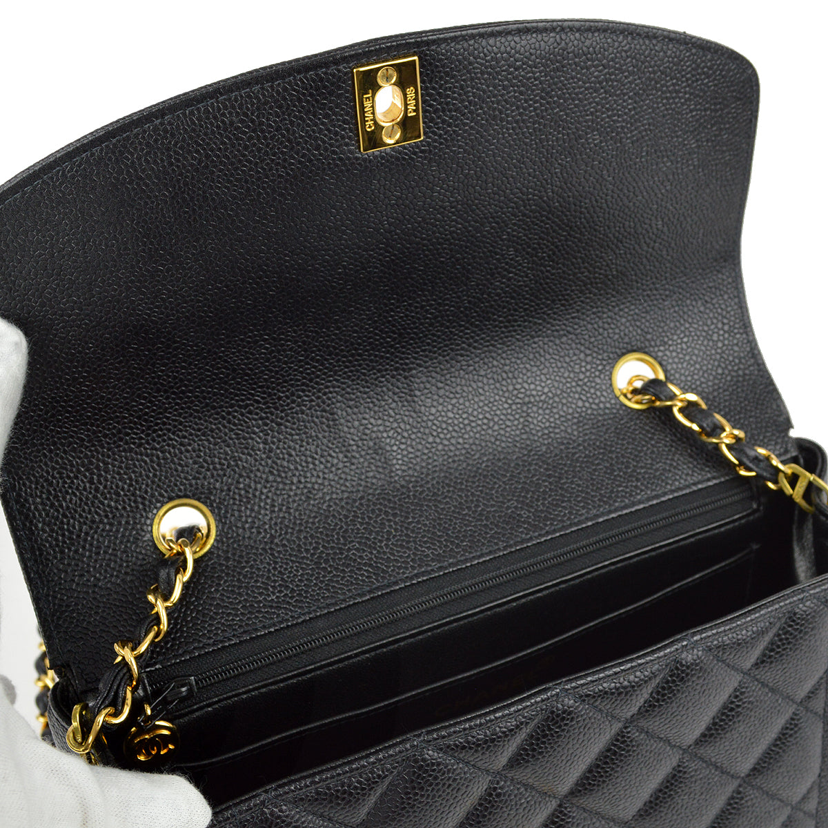 Chanel 1997-1999 Black Caviar Medium Diana Shoulder Bag