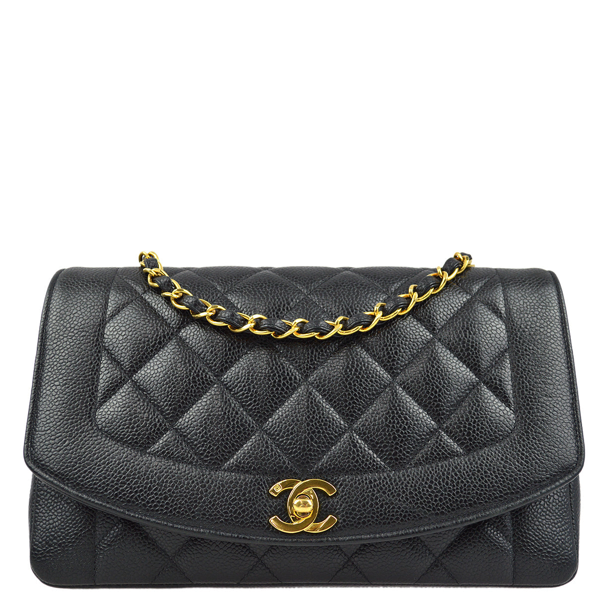 Chanel 1994-1996 Black Caviar Medium Diana Shoulder Bag