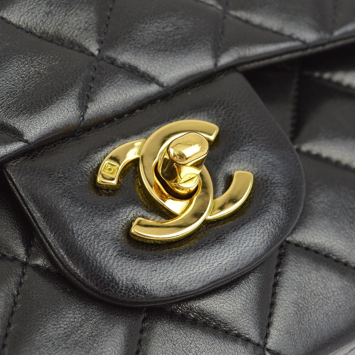 Chanel 1994-1996 Black Lambskin Small Classic Double Flap Shoulder Bag