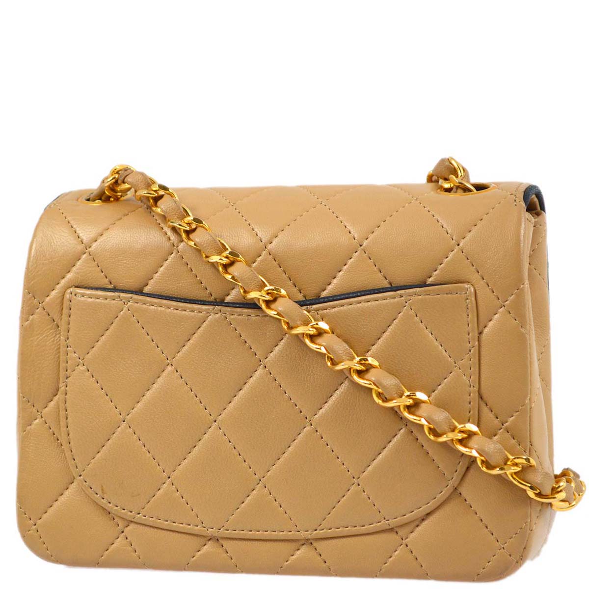 Chanel * 1989-1991 Beige Lambskin Mini Classic Square Flap Shoulder Bag 17