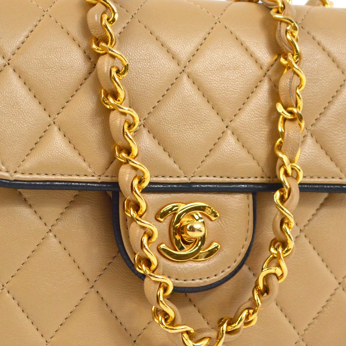 Chanel * 1989-1991 Beige Lambskin Mini Classic Square Flap Shoulder Bag 17