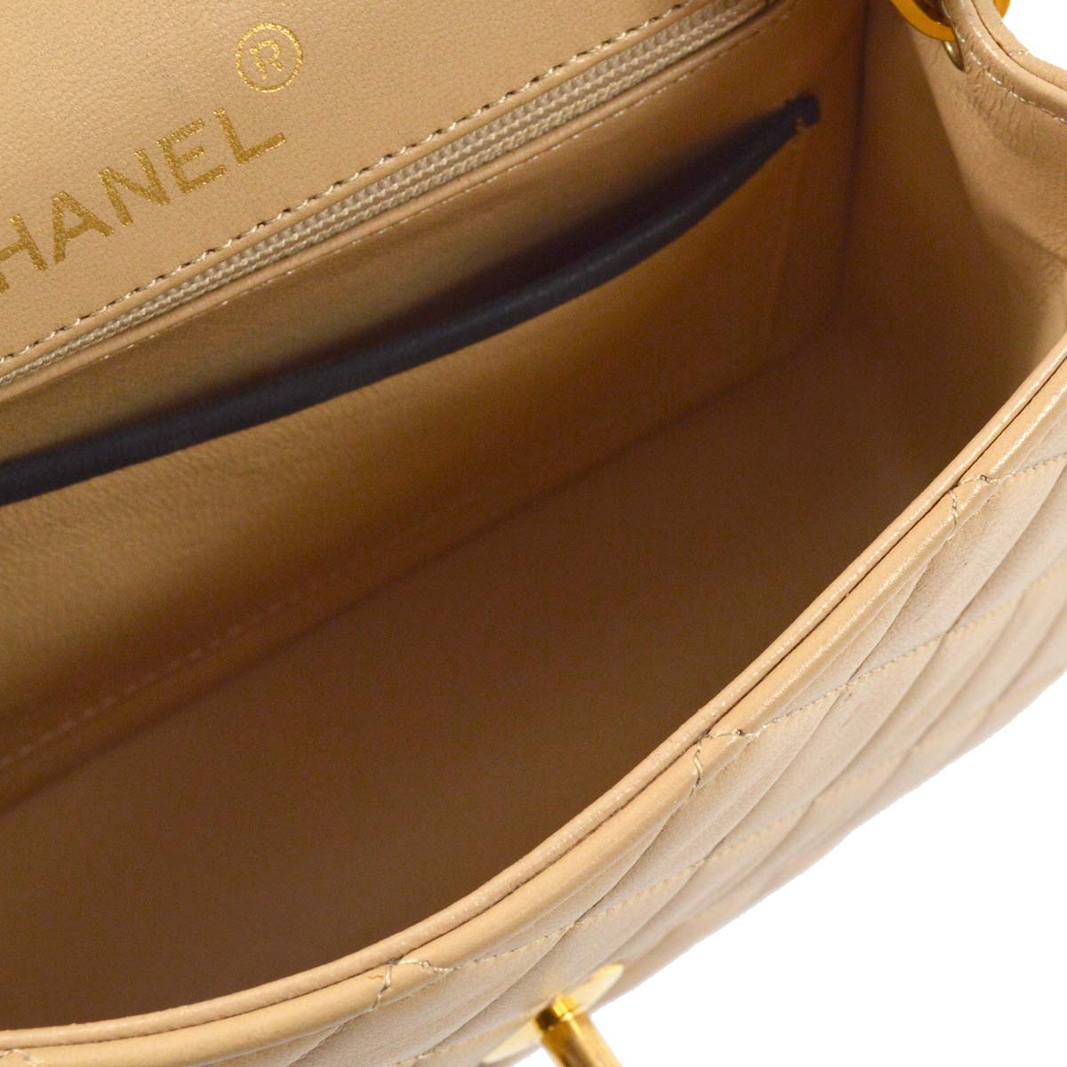Chanel * 1989-1991 Beige Lambskin Mini Classic Square Flap Shoulder Bag 17