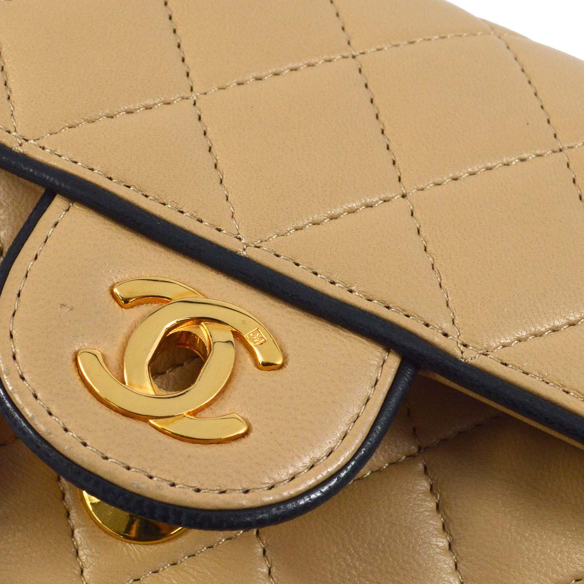 Chanel * 1989-1991 Beige Lambskin Mini Classic Square Flap Shoulder Bag 17