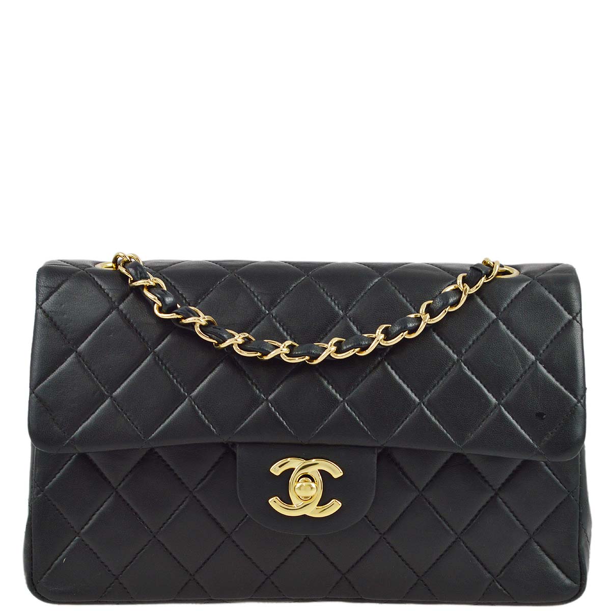 Chanel 2001-2003 Black Lambskin Small Classic Double Flap Shoulder Bag