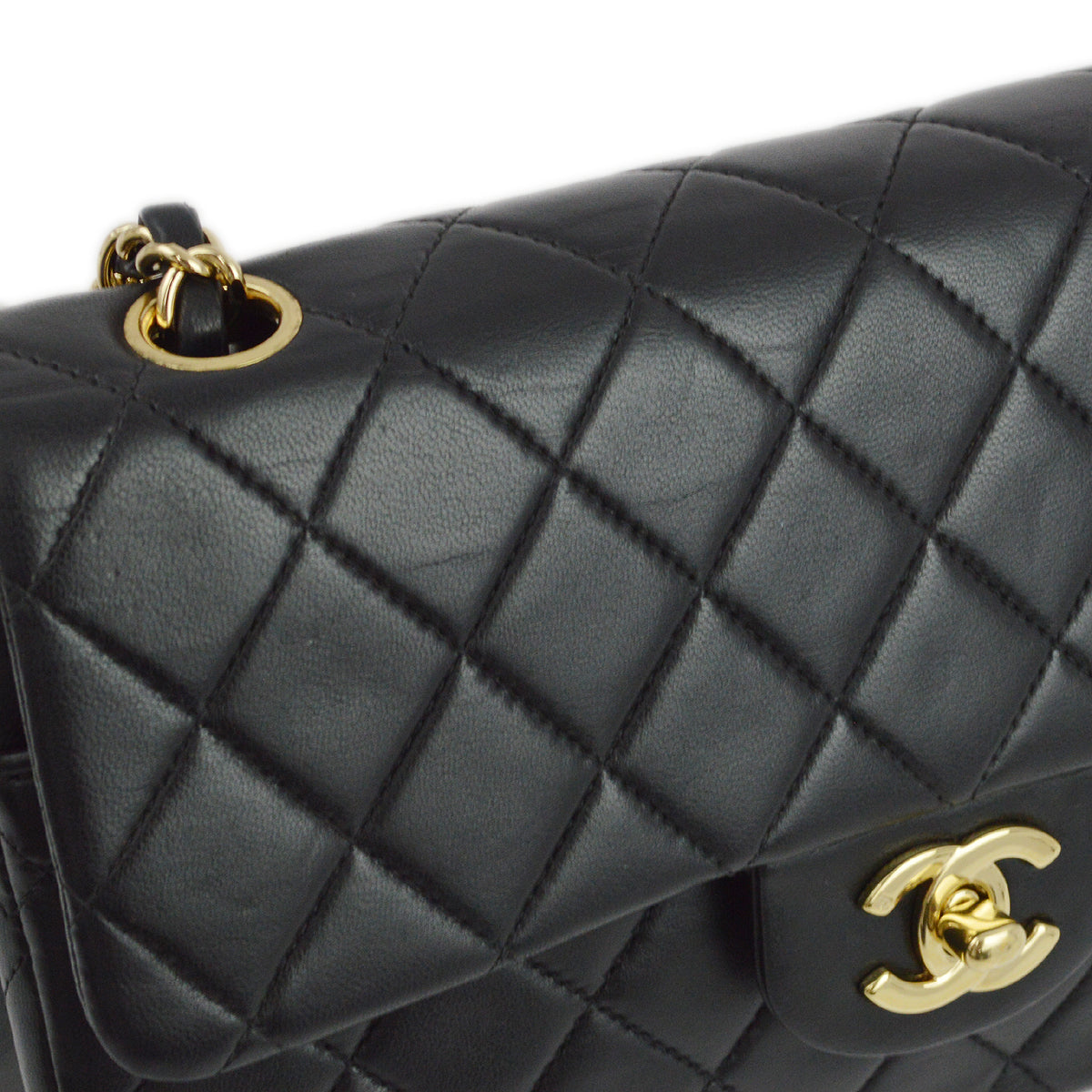 Chanel 2001-2003 Black Lambskin Small Classic Double Flap Shoulder Bag