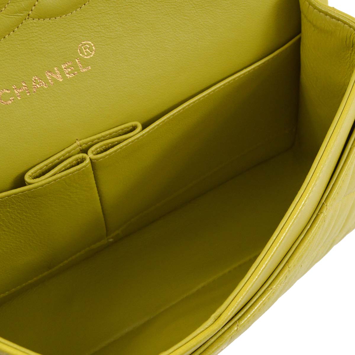 Chanel * 1997-1999 Green Lambskin Medium Classic Double Flap Shoulder Bag