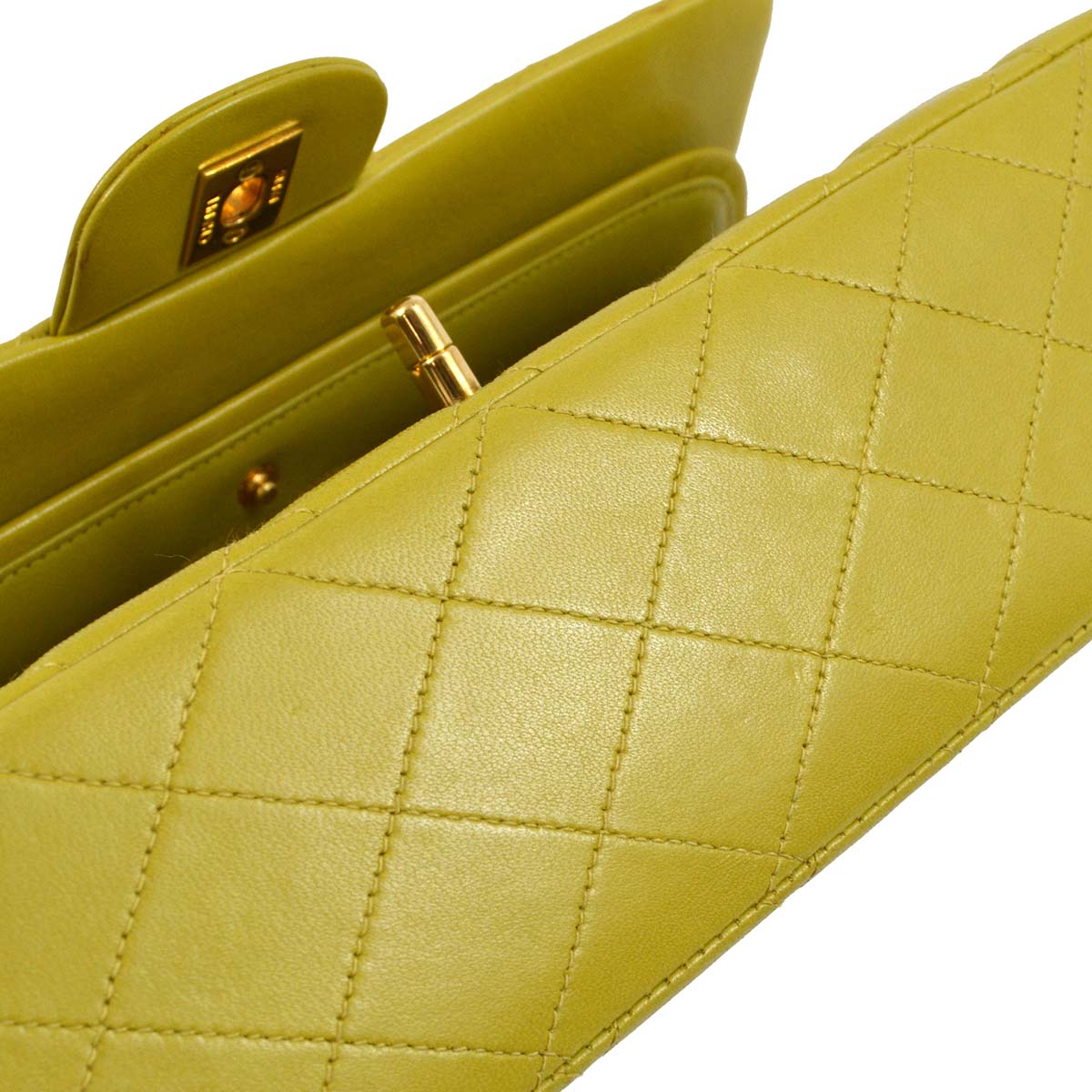 Chanel * 1997-1999 Green Lambskin Medium Classic Double Flap Shoulder Bag